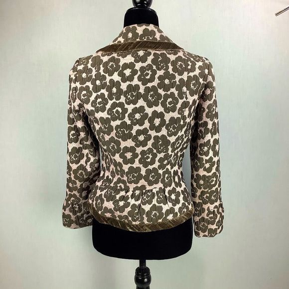 Etcetera Blazer Jacket Sz 4 Beige Green Floral Wool Silk Glass Buttons - Picture 6 of 12